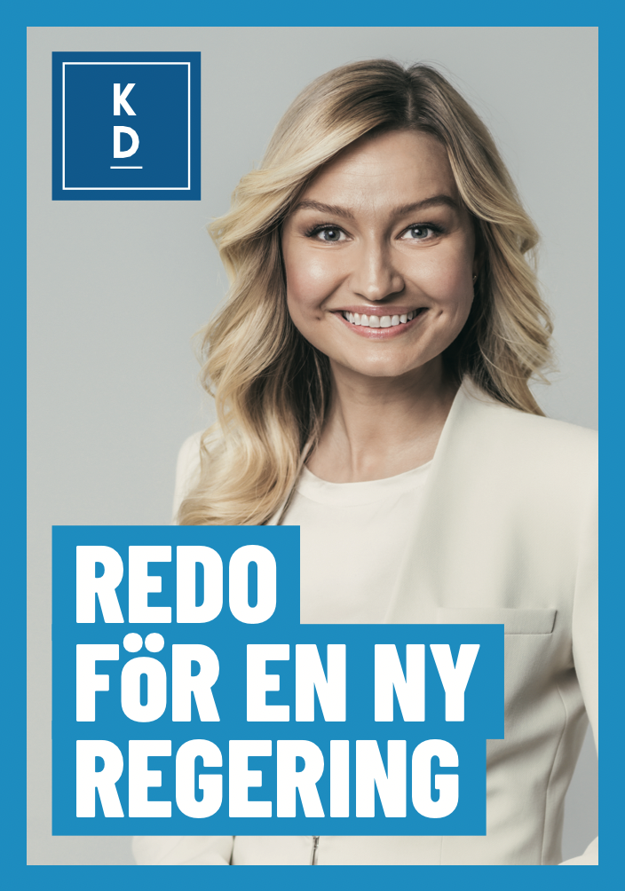 Bilden föreställer partiledare Ebba Busch och budskapet är "Redo för en ny regering".